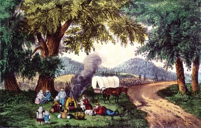 Een rustpauze langs de weg door N. and Ives, J.M. Currier