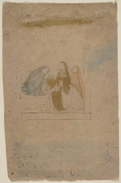Een dame met bedienden, ca. 1775-80 door Nainsukh