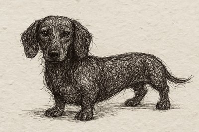 Tekening van een oplettende teckel door Natalie Bruns