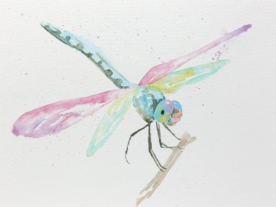 Libellen op een tak in pastelkleuren door Natalie Bruns
