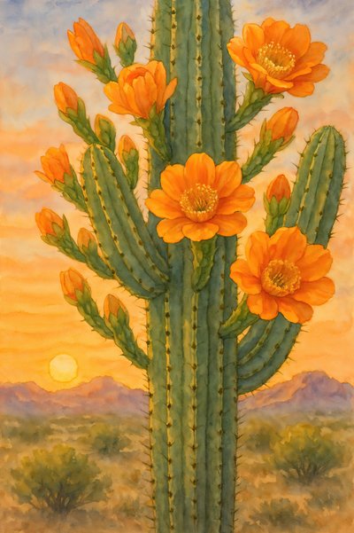 Bloeiende cactus bij zonsondergang door Natalie Bruns