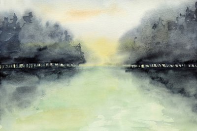 Weerspiegeling in het mistige meer door Natalie Bruns