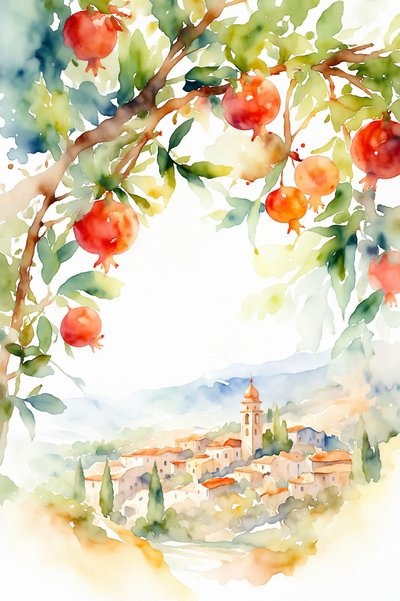 Granaatappels boven een Toscaans dorpje door Natalie Bruns