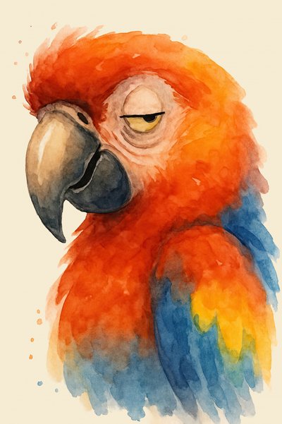 Slaperige papegaai in aquarel door Natalie Bruns
