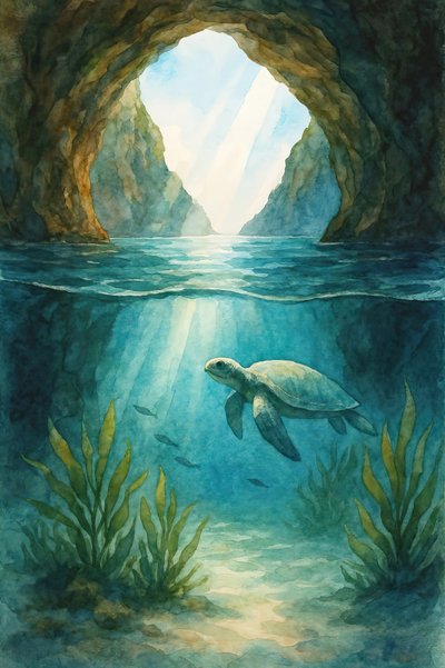 Zonovergoten zeeschildpad door Natalie Bruns