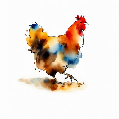 Kleurrijke kippen in aquarel door Natalie Bruns