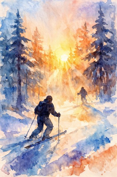 Wintersporters bij zonsopgang door Natalie Bruns