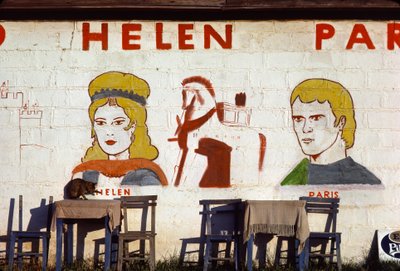 Muurschildering in het Helen of Troy café in Troje, Turkije door Nathan Benn