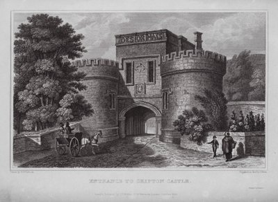 Ingang naar Skipton Castle door Nathaniel (after) Whittock