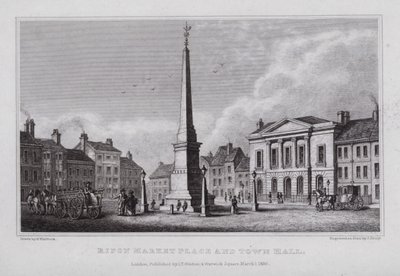 Ripon Marktplein en Stadhuis door Nathaniel (after) Whittock