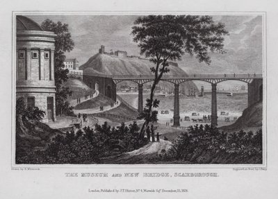 Het Museum en Nieuwe Brug, Scarborough door Nathaniel (after) Whittock