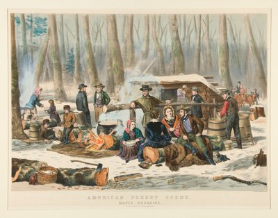 Amerikaans Boslandschap, Esdoornsuiker door Nathaniel Currier