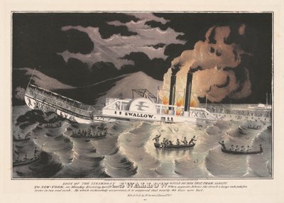 Verlies van de stoomboot Swallow: Tijdens haar reis, van Albany naar New York, op maandagavond 7 april 1845 door Nathaniel Currier