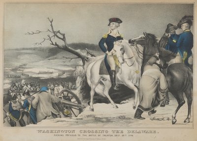 Washington steekt de Delaware over - Avond voor de Slag bij Trenton, 25 december, 1847 door Nathaniel Currier
