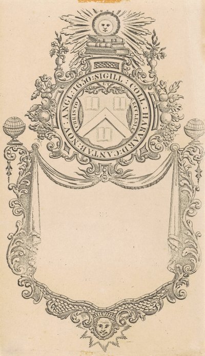 Harvard College boekplaat met het Christo et Ecclesiæ zegel door Nathaniel Hurd