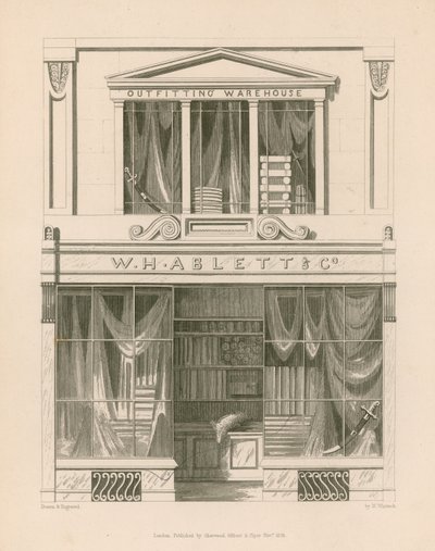 Winkelpui voor W H Ablett, Outfitting Warehouse, Cornhill, Londen door Nathaniel Whittock