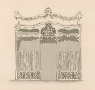 Winkelgevel in de Franse Louis XIV-stijl voor Messrs Sangster, paraplu- en stokhandelaren, Regent Street, Londen door Nathaniel Whittock