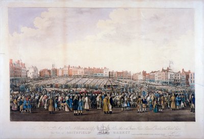 Smithfield Market, West Smithfield, City of London, ca. 1825 door Nathaniel Whittock
