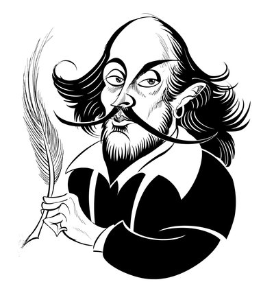 William Shakespeare - zwart-wit karikatuur door Neale Osborne