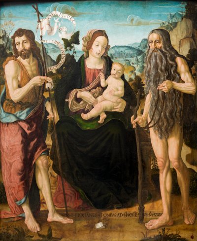 Maagd en Kind tussen St. Johannes de Doper en St. Onuphrius door Neapolitan School