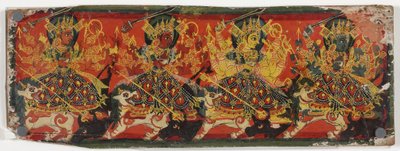 Een van een paar manuscriptomslagen die Devi als de Acht Moeders afbeelden door Nepalese School