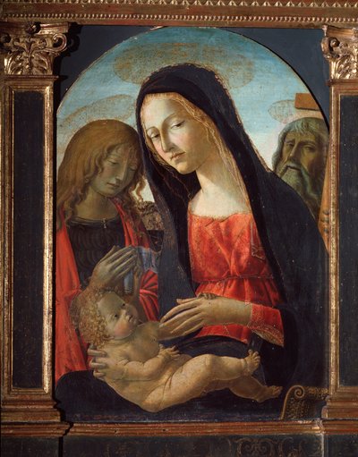 Maagd met kind en heiligen Johannes de Doper en Andreas de Apostel door Neroccio di  Landi