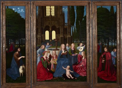 De Maagd en het Kind met Heiligen en Engelen in een tuin, c. 1500 door Netherlandish Master