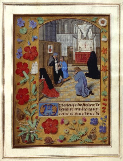 Vasten en bidden in de kerk, illustratie uit een 
