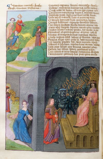 Orpheus en Eurydice, Cerberus en Pluto, uit Metamorphoses 10 door Ovidius, 1479 door Netherlandish School