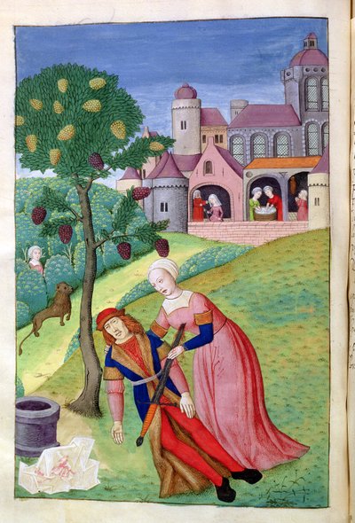 Alcithoe, Pyramus en Thisbe, Moerbeiboom verandert van kleur, uit Metamorphoses door Ovidius, 1479 door Netherlandish School