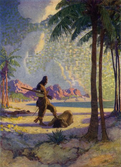 Illustratie voor Robinson Crusoe door Newell Convers (after) Wyeth