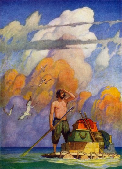 Illustratie voor Robinson Crusoe door Newell Convers (after) Wyeth