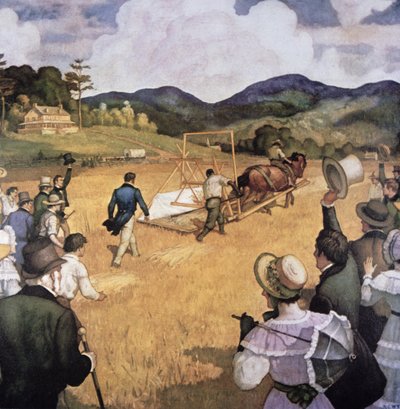 Cyrus H. McCormick en zijn maaimachine in 1837 door Newell Convers Wyeth