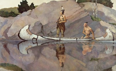 Indianen in een kano door Newell Convers Wyeth