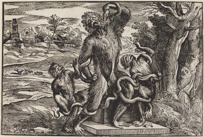 Karikatuur van de Laocoöngroep door Niccolò Boldrini after Titian