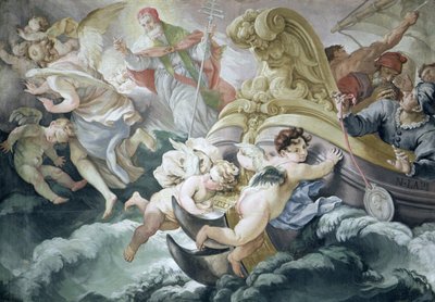 De storm wonderbaarlijk gekalmeerd bij contact met het medaillon van Pius V door Niccolo Francesco Lapi