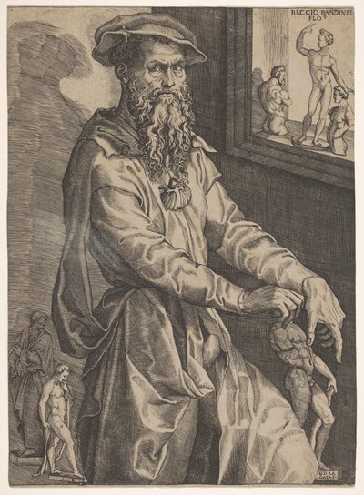 Portret van Baccio Bandinelli, in driekwart lengte naast een ruit, ca. 1540-48 door Niccolo della Casa