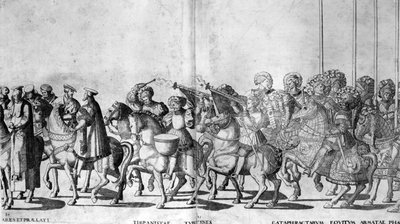 Plaat 30 en 31 van de Intocht van Paus Clemens VII en Keizer Karel V in Bologna op 24 februari 1530, gepubliceerd ca. 1530 door Nicholas Hogenberg