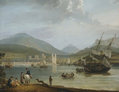 Caernarvon Kasteel en Baai door Nicholas Pocock