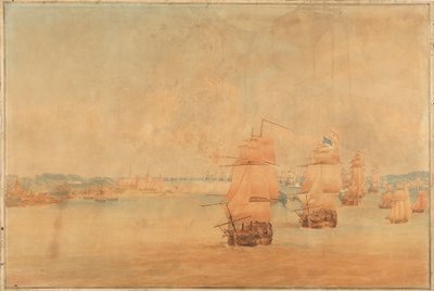 Pocock, De Engelse vloot passeert de Sound 28 maart 1801 door Nicholas Pocock