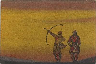 Polovtsen, een met een boog, kostuumontwerp voor "Polovtsische Dansen" uit Borodins opera "Prins Igor", 1943 door Nicholas Roerich