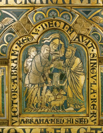 Abraham en Melchizedek ... (emaille verguld koper) door Nicholas of Verdun