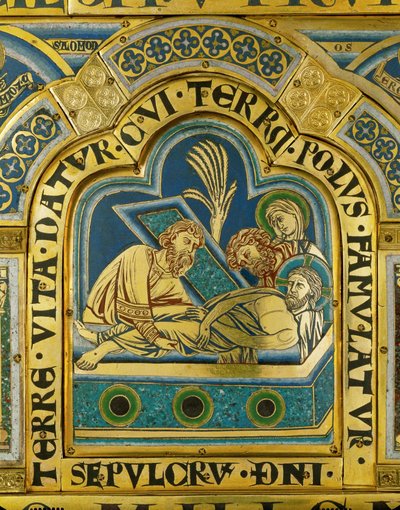 Graflegging van Christus ... (email op verguld koper) door Nicholas of Verdun