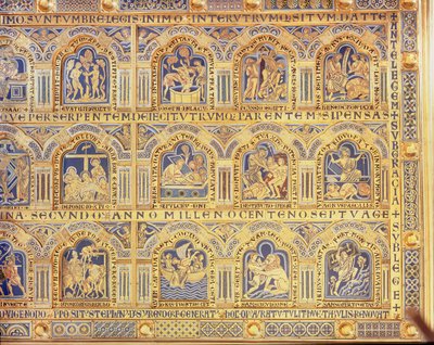 Het Verdun-altaar, bijbelse scènes afbeeldend, 1181 (rechterdeel van het centrale paneel) door Nicholas of Verdun