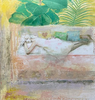 Dagbed, 2022-23 (olieverf op board) door Nick Williams