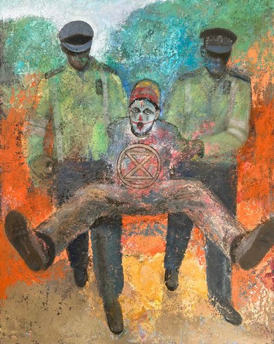 Politie Escorte, 2022-23 (olieverf op board) door Nick Williams