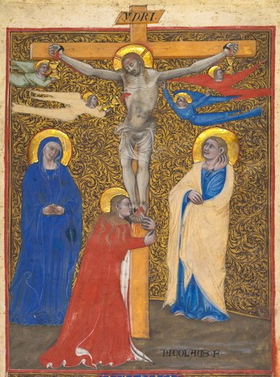 Enkel blad uit een missaal: De kruisiging, ca. 1390 door Nicolò da Bologna