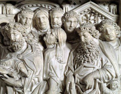 Presentatie van Jezus in de tempel (Detail) Preekstoel gemaakt door Nicola Pisano (1260) door Nicola Pisano