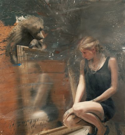 Vrouw in de spiegel met baviaan, 2019 door Nicola Pucci