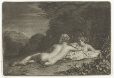 Landschap met twee nimfen door Nicolaas Verkolje